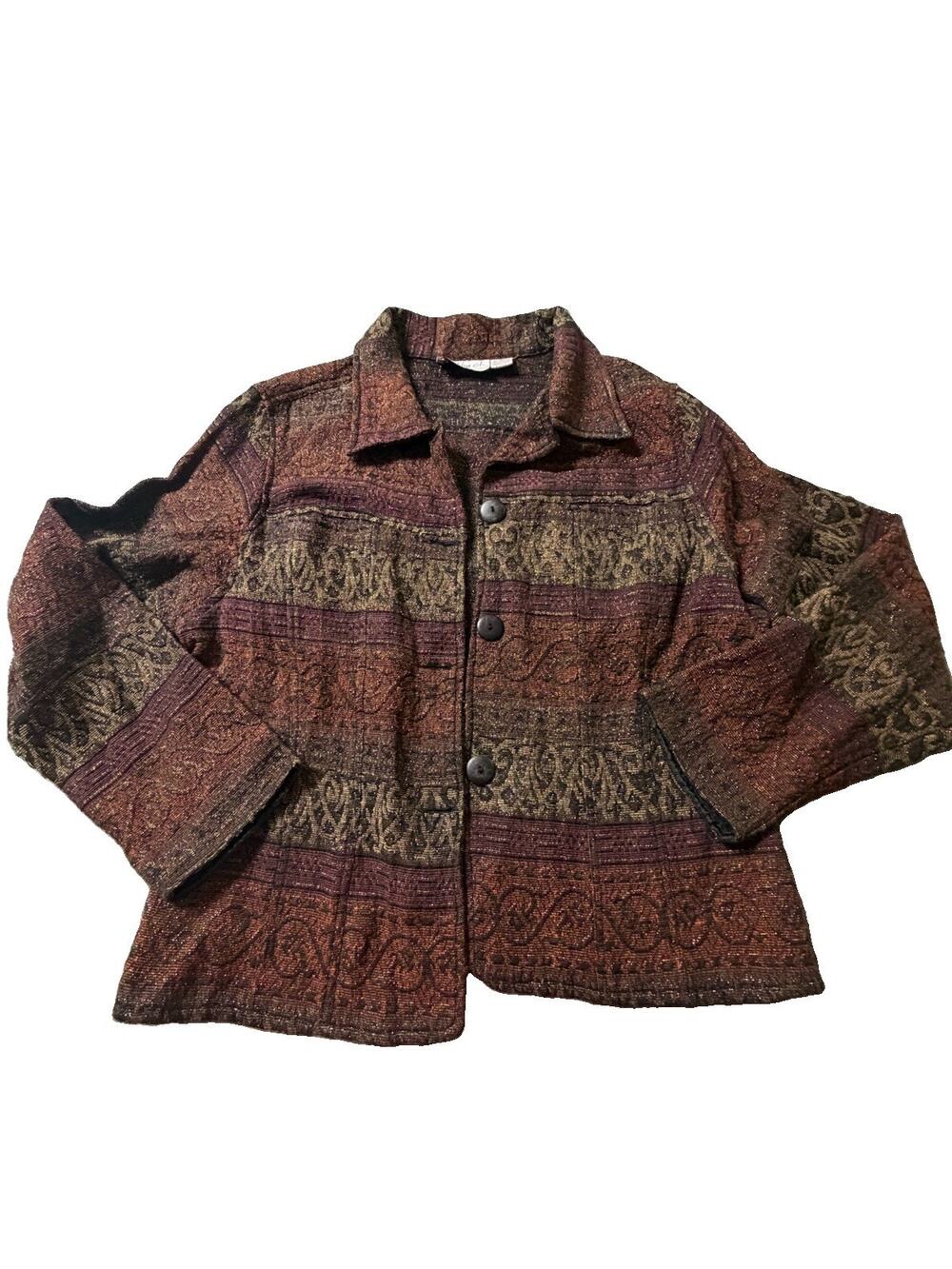Flashback Jacket Size Large Metallic Purple Red Brown Gold Front Coat XL AT25